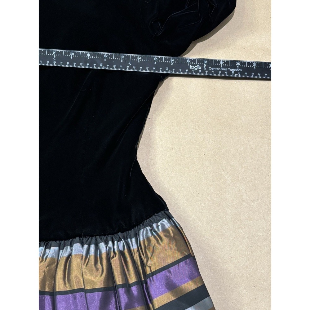 Vintage Bill Blass Evening Dress Sz 6 Black Velvet Metallic Striped Taffeta 80s - Picture 9 of 10